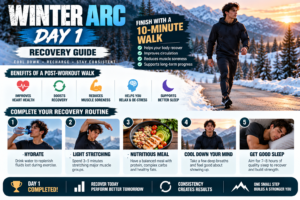Winter Arc Day 1 recovery guide with a 10-minute post-workout walk
